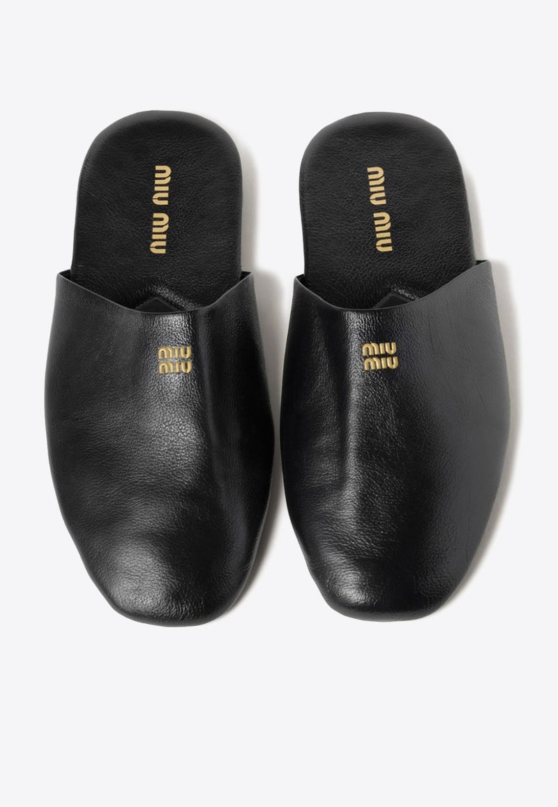 Embossed Logo Leather Slippers