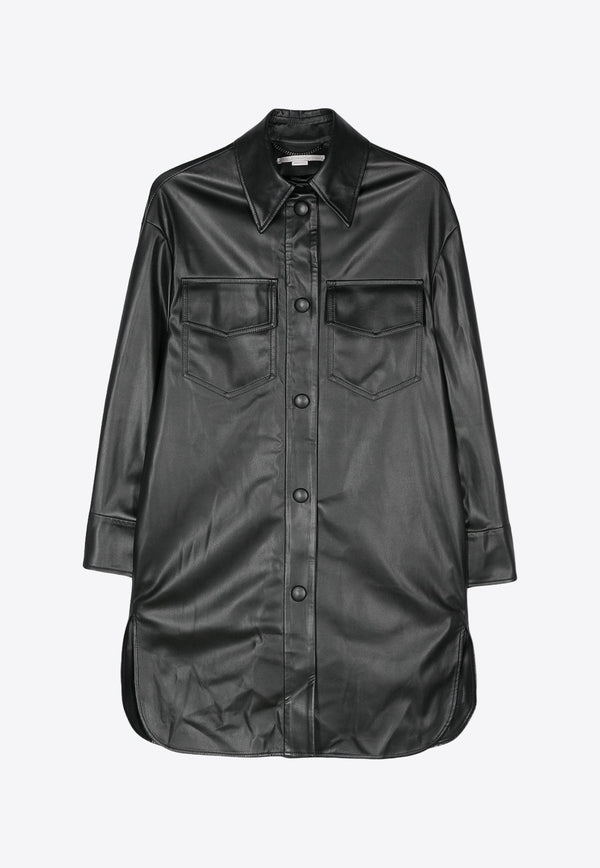 Faux Leather Long-Sleeved Shirt