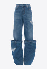 Logo Patch Distressed Bucket Jeans