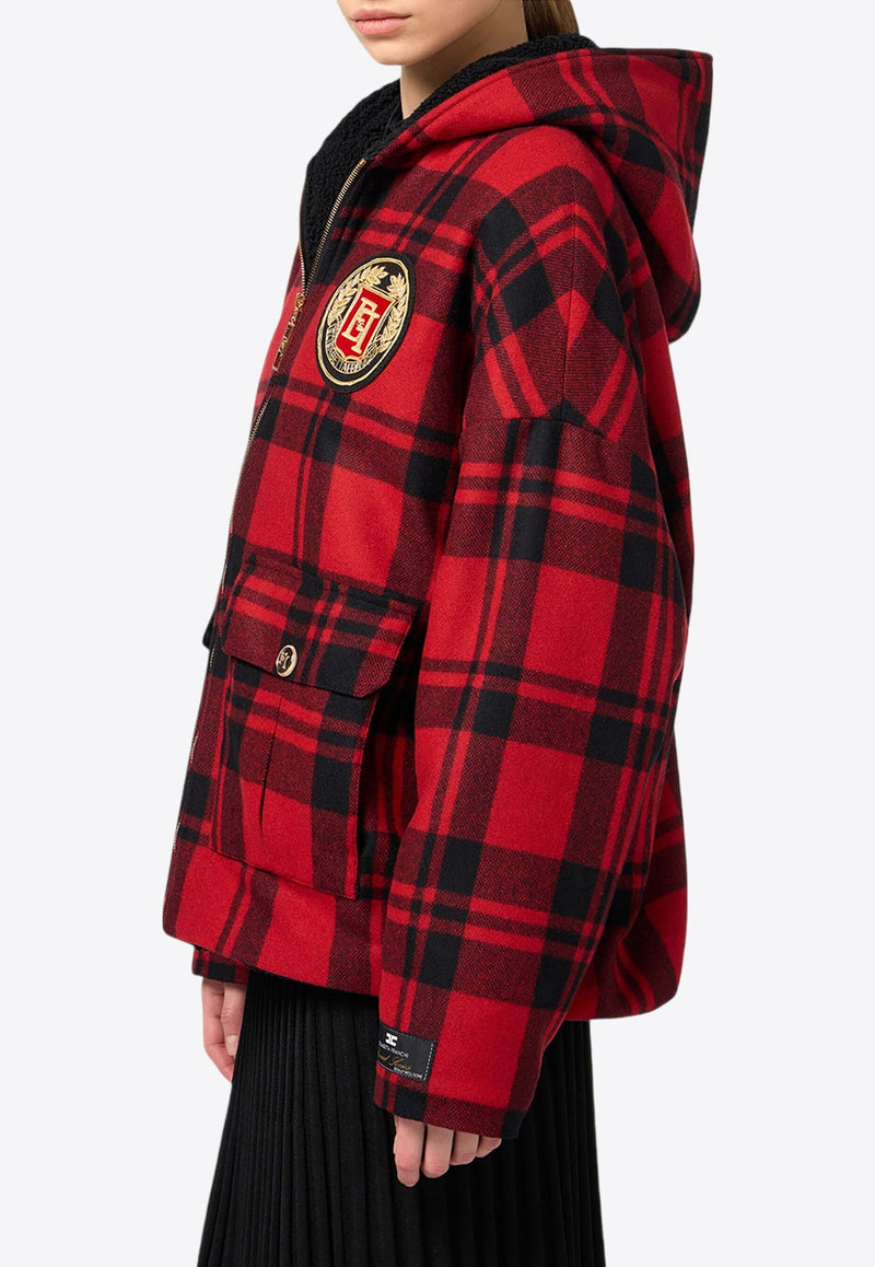 Logo Patch Tartan Check Padded Jacket