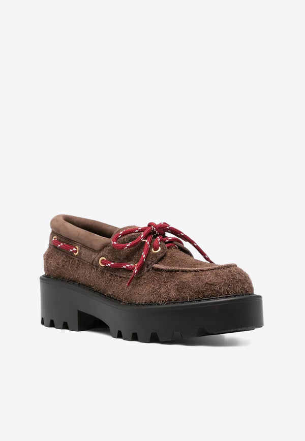 Lace-Up Suede Platform Loafers