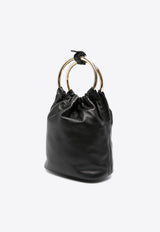 Mini Logo Plaque Leather Bucket Bag