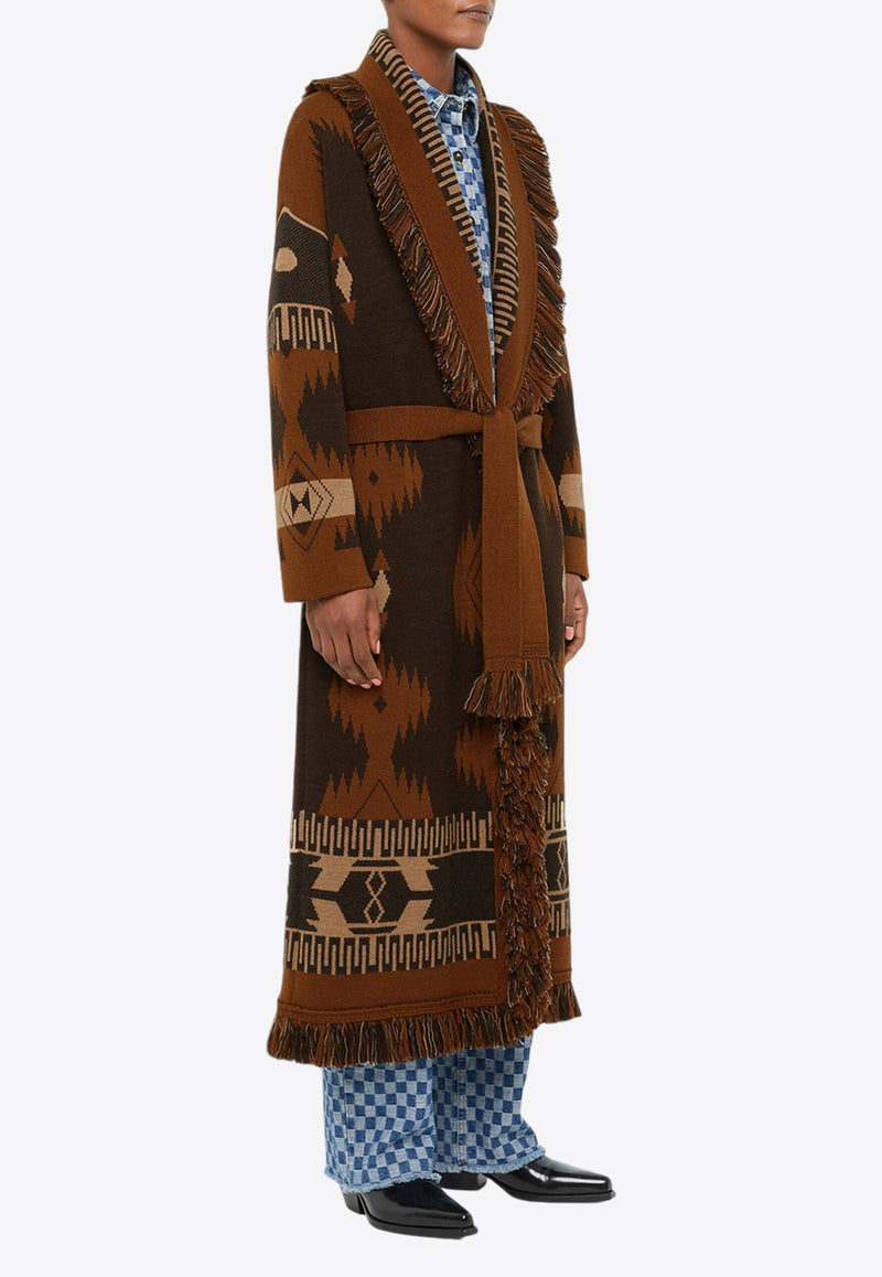 Icon Jacquard Fringed Long Coat