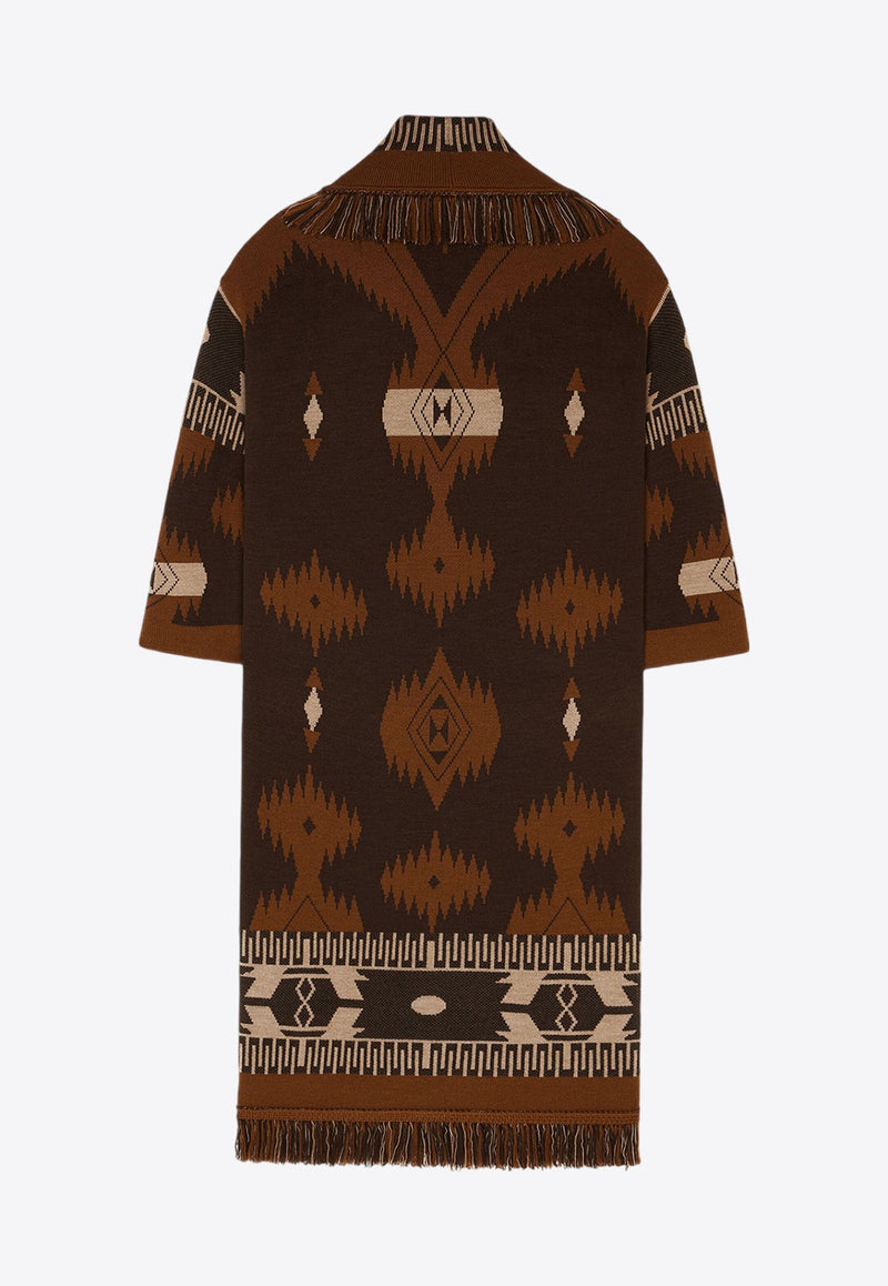 Icon Jacquard Fringed Long Coat