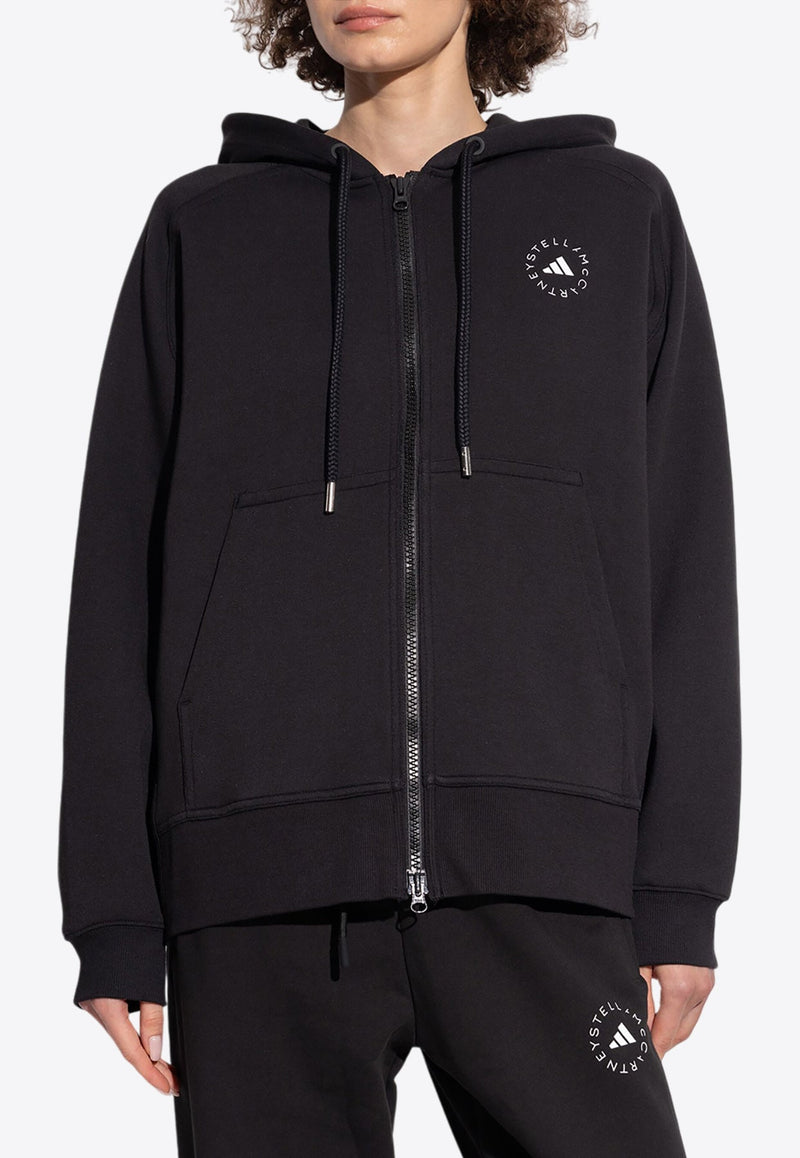 Logo Print Zip-Up Hooded Jacket