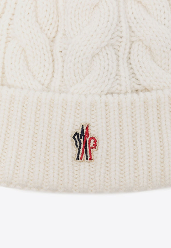 Cable Knit Logo Pom Pom Beanie