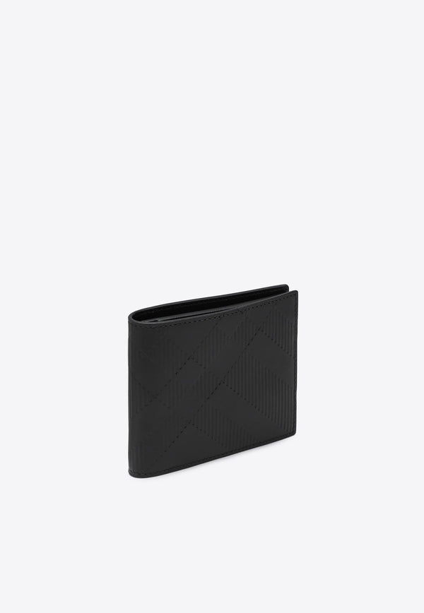 Bi-Fold Embossed Check Leather Wallet