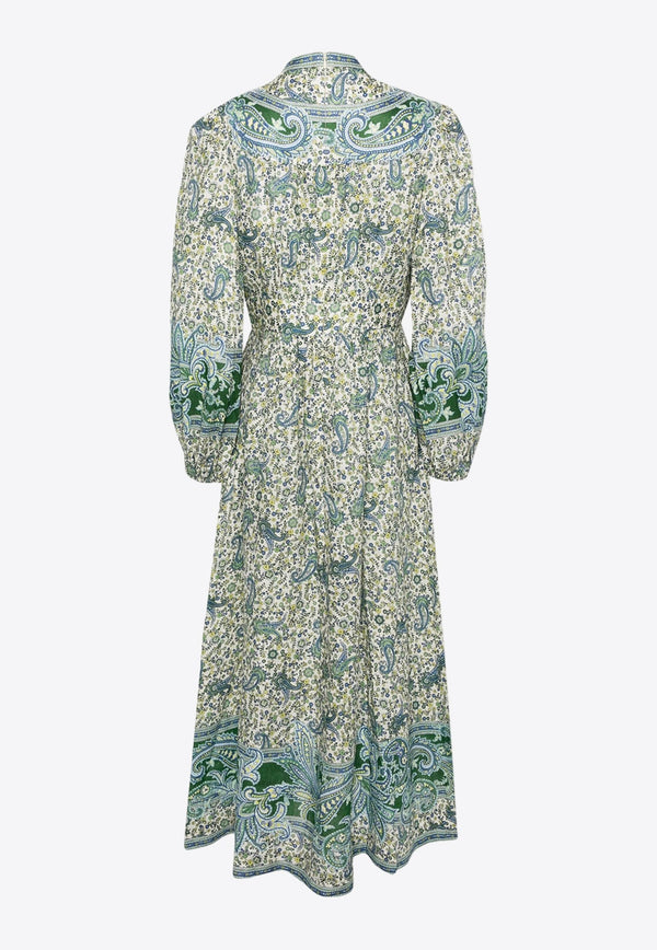 Ottie Plunge Paisley Print Midi Dress