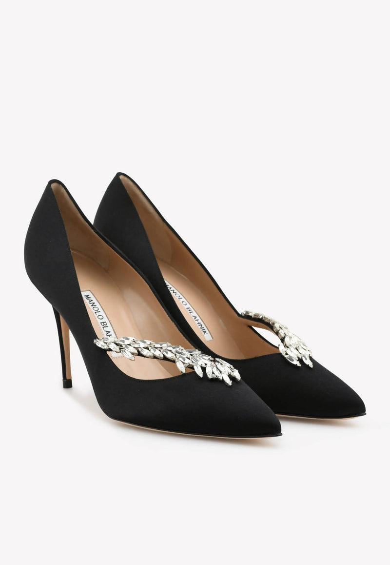 Nadira 90 Satin Crystal-Embellished Satin Pumps