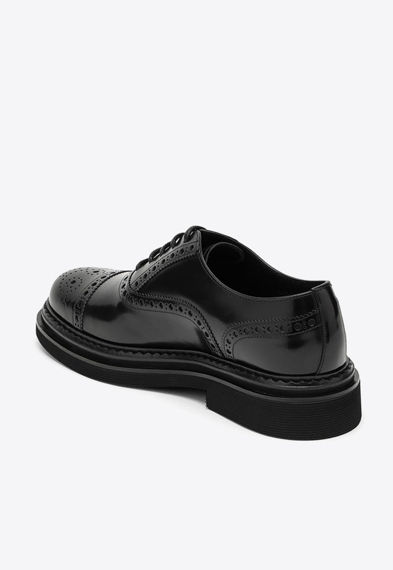 Patent Leather Lace-Up Brogue Shoes