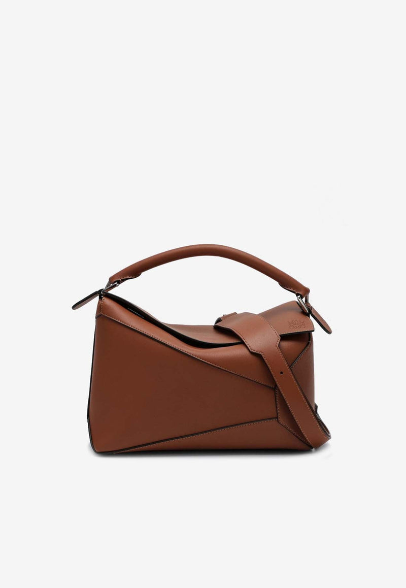 Puzzle Leather Top Handle Bag