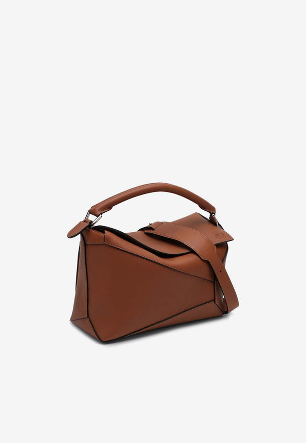 Puzzle Leather Top Handle Bag