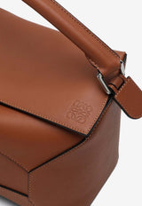 Puzzle Leather Top Handle Bag