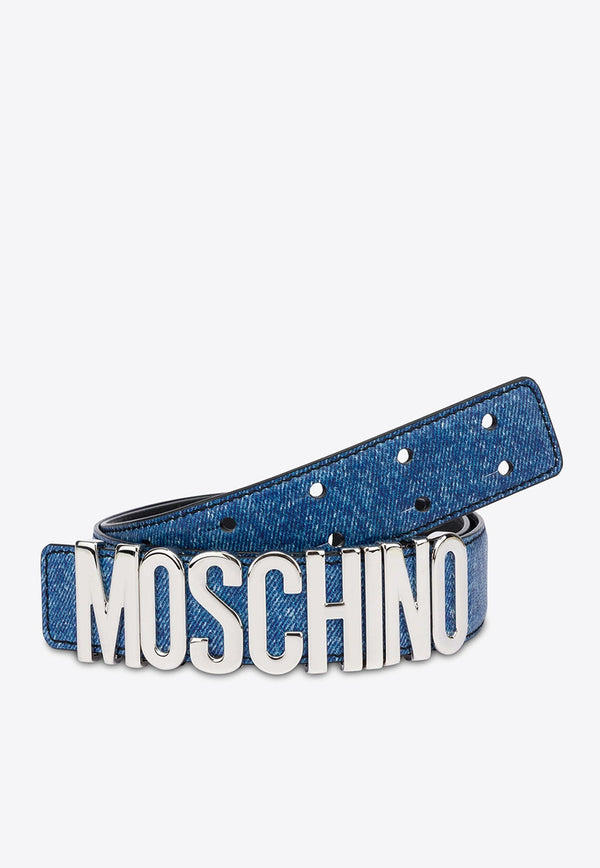 Logo Belt in Denim Print Leather