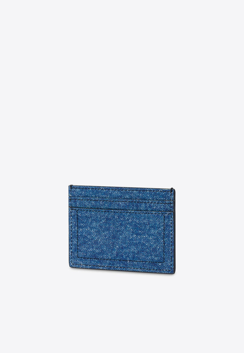 Logo Cardholder in Denim Print Leather