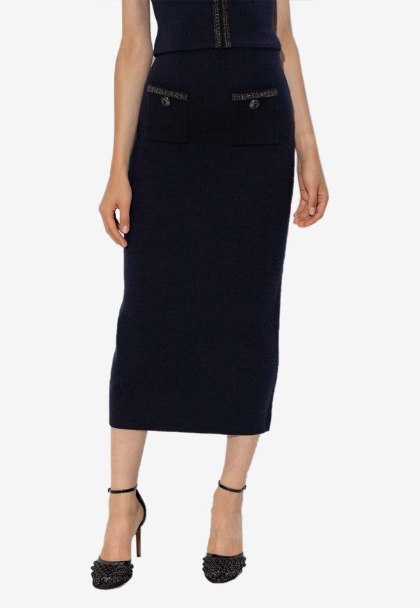 Diamanté Embellished Knitted Midi Skirt