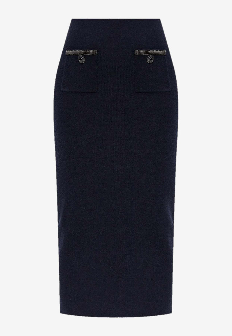 Diamanté Embellished Knitted Midi Skirt