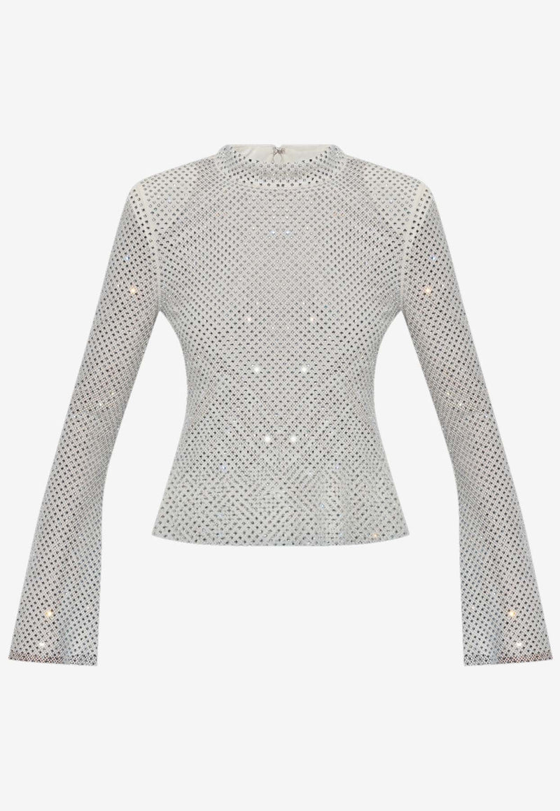 Studded Mesh Long-Sleeved Top