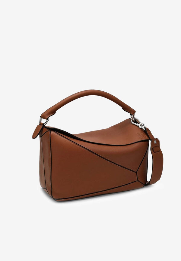 Large Puzzle Leather Top Handle  Bag