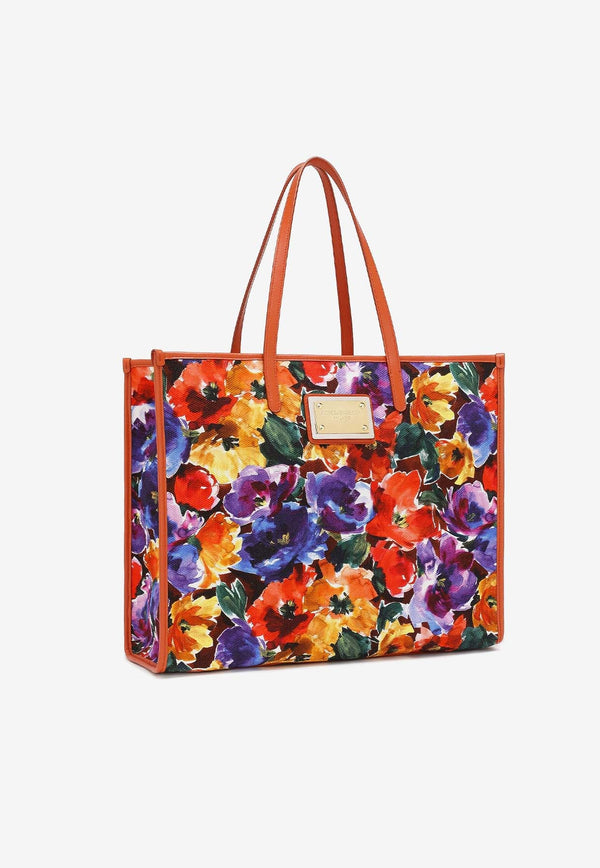 Large Abstract Flower Print Tote Bag