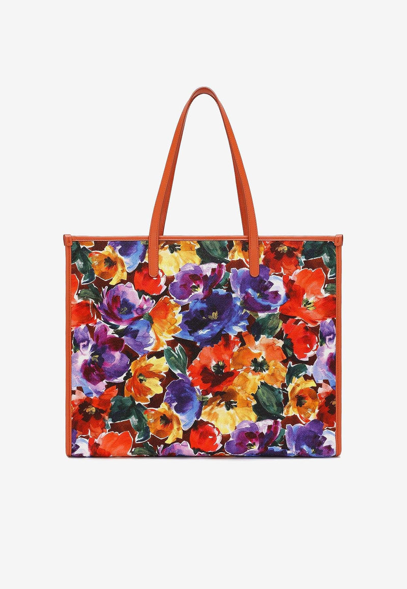 Large Abstract Flower Print Tote Bag