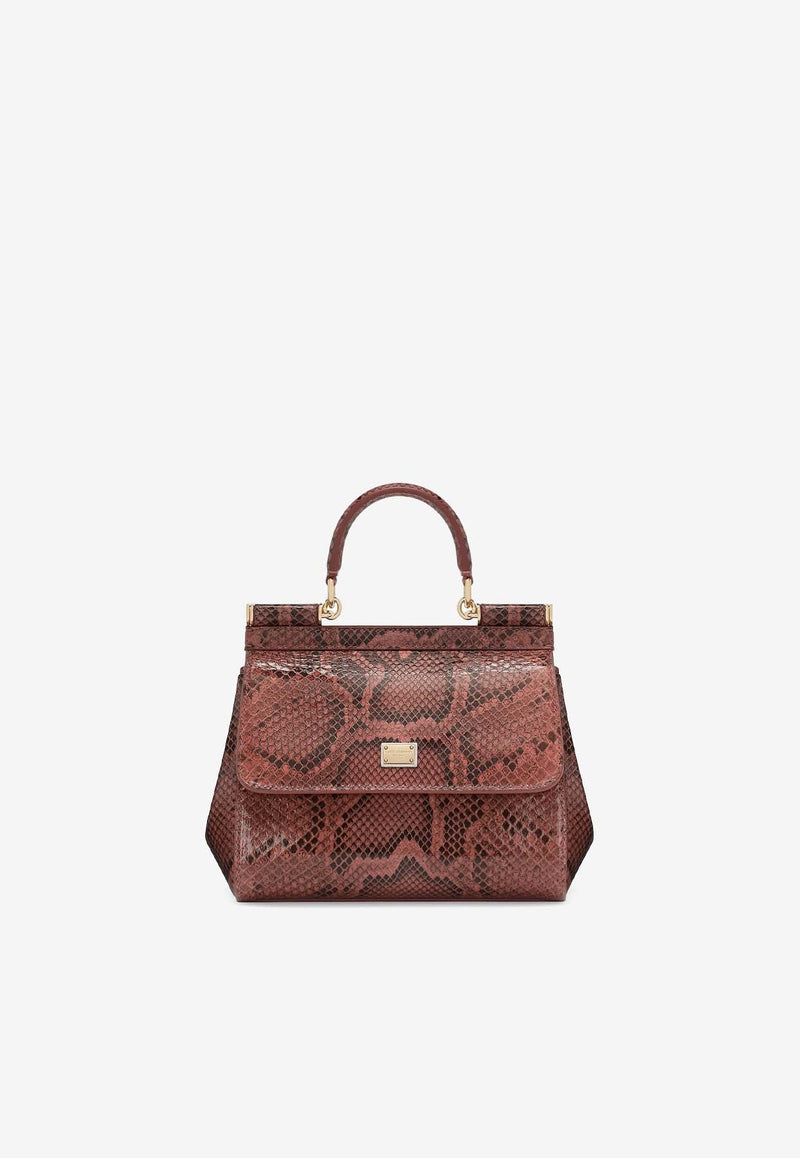 Medium Sicily Top Handle Bag in Python Leather