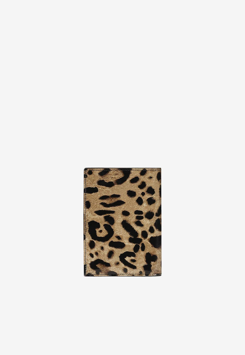 Leopard Print Passport Holder with Logo Plate