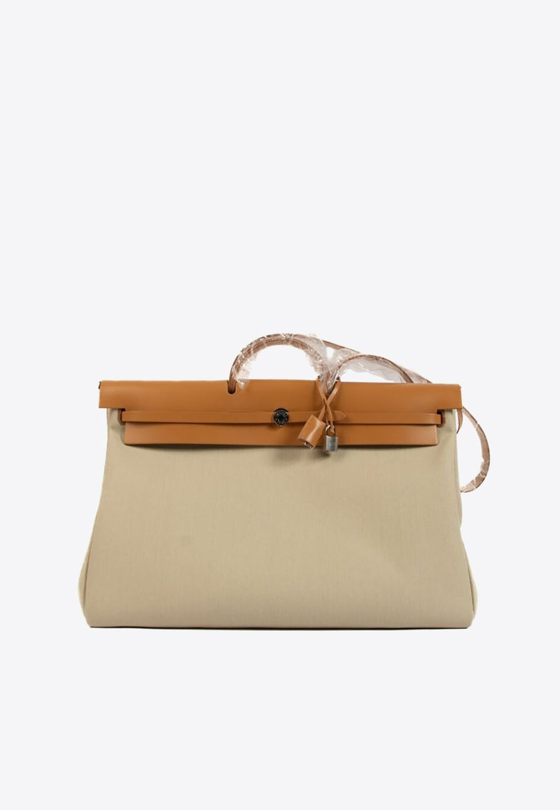 Herbag Zip Cabine Bag in Beton Toile and Naturel Sable Leather with Palladium Hardware