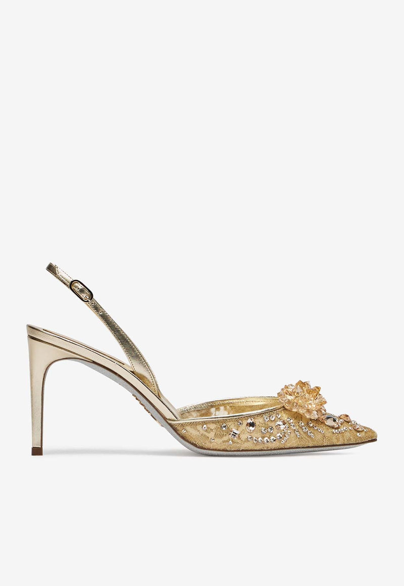 Cinderella 80 Crystal Flower Slingback Pumps