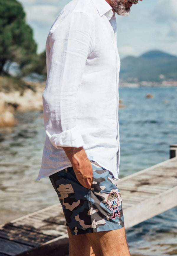 Ermitage Court Camo Swim Shorts with Mono Embroidery