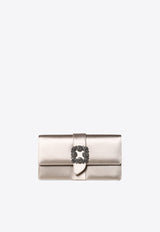 Capri Crystal Buckle Satin Clutch