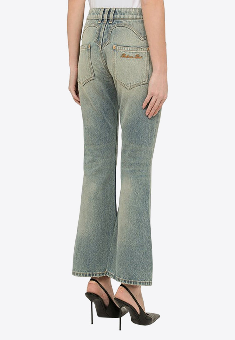 Washed-Out Cropped Flared Jeans