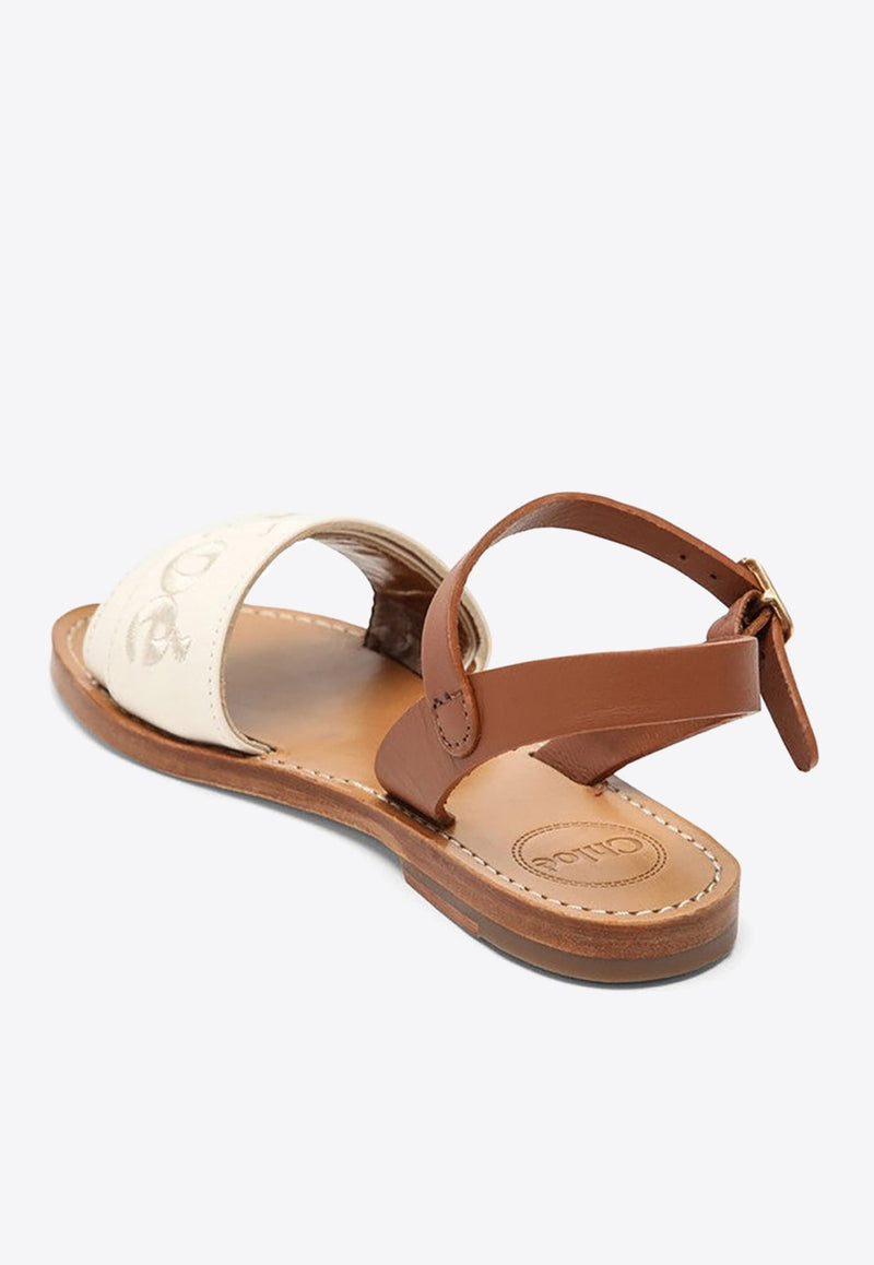 Girls Logo Embroidered Leather Sandals