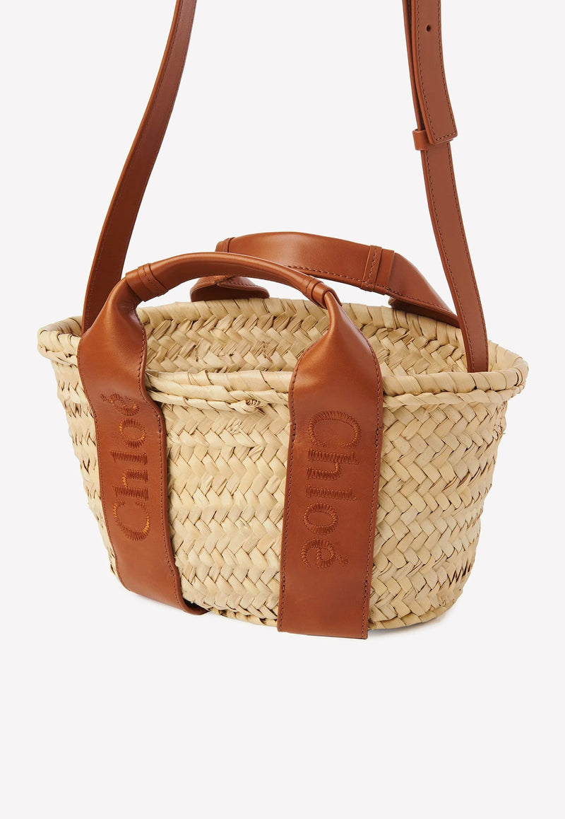 Logo Beach Bag in Leather And Raffia