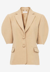 Puff-Sleeved Blazer in Linen