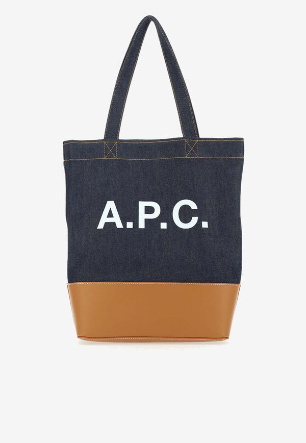 Axelle Denim and Leather Logo Tote Bag