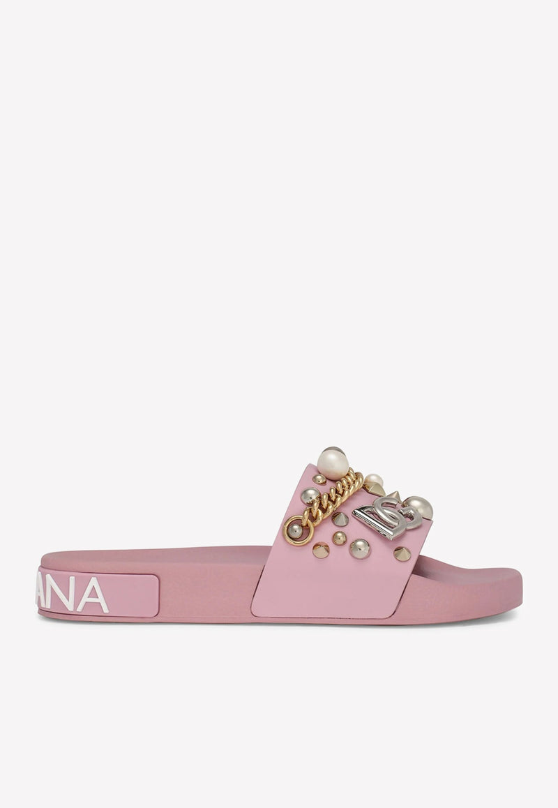 Bejeweled Appliqués Beachwear Slides in Rubber