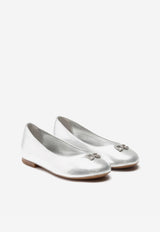 Girls Crystal DG Ballet Flats in Foiled Nappa Leather