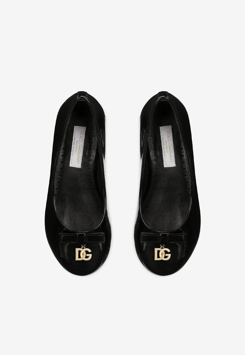 Girls DG Logo Patent Leather Ballet Flats