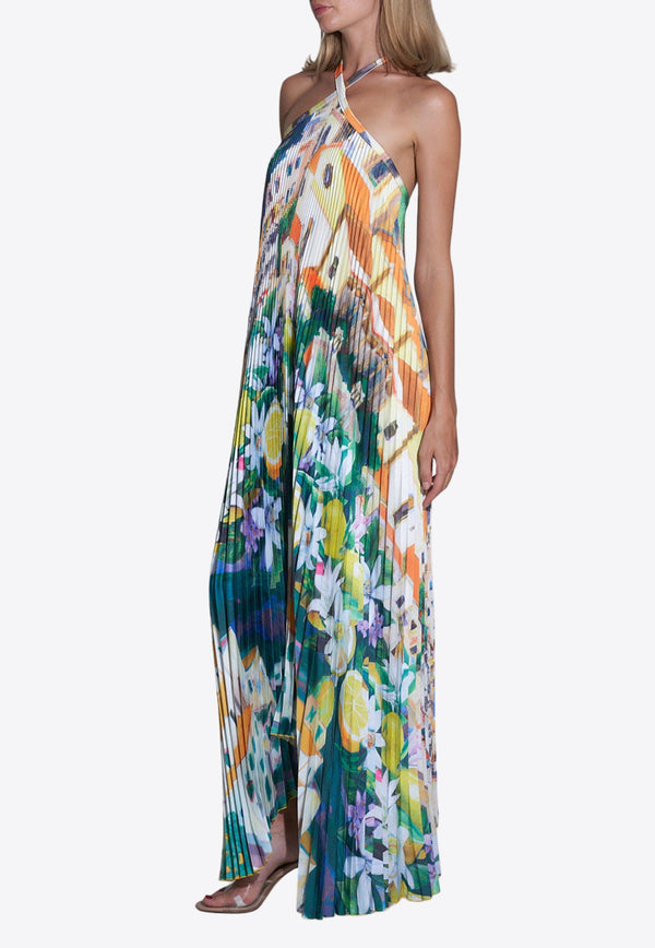 Deese Halterneck Floral Plisse Maxi Dress