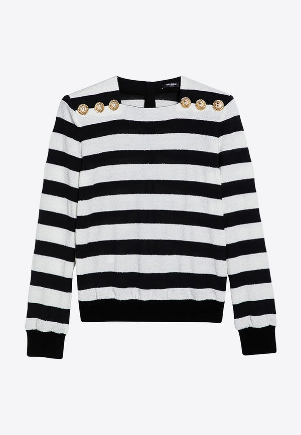 Button Embellished Striped Sweater
