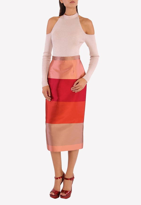 Colorblock Sheath Midi Skirt