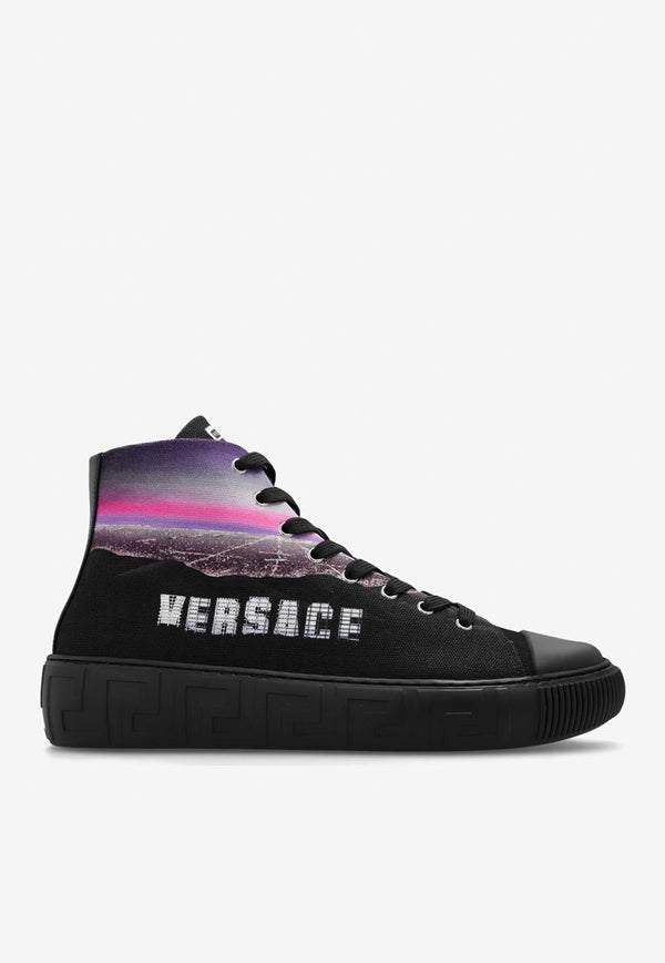 Greca Hills Print High-Top Sneakers