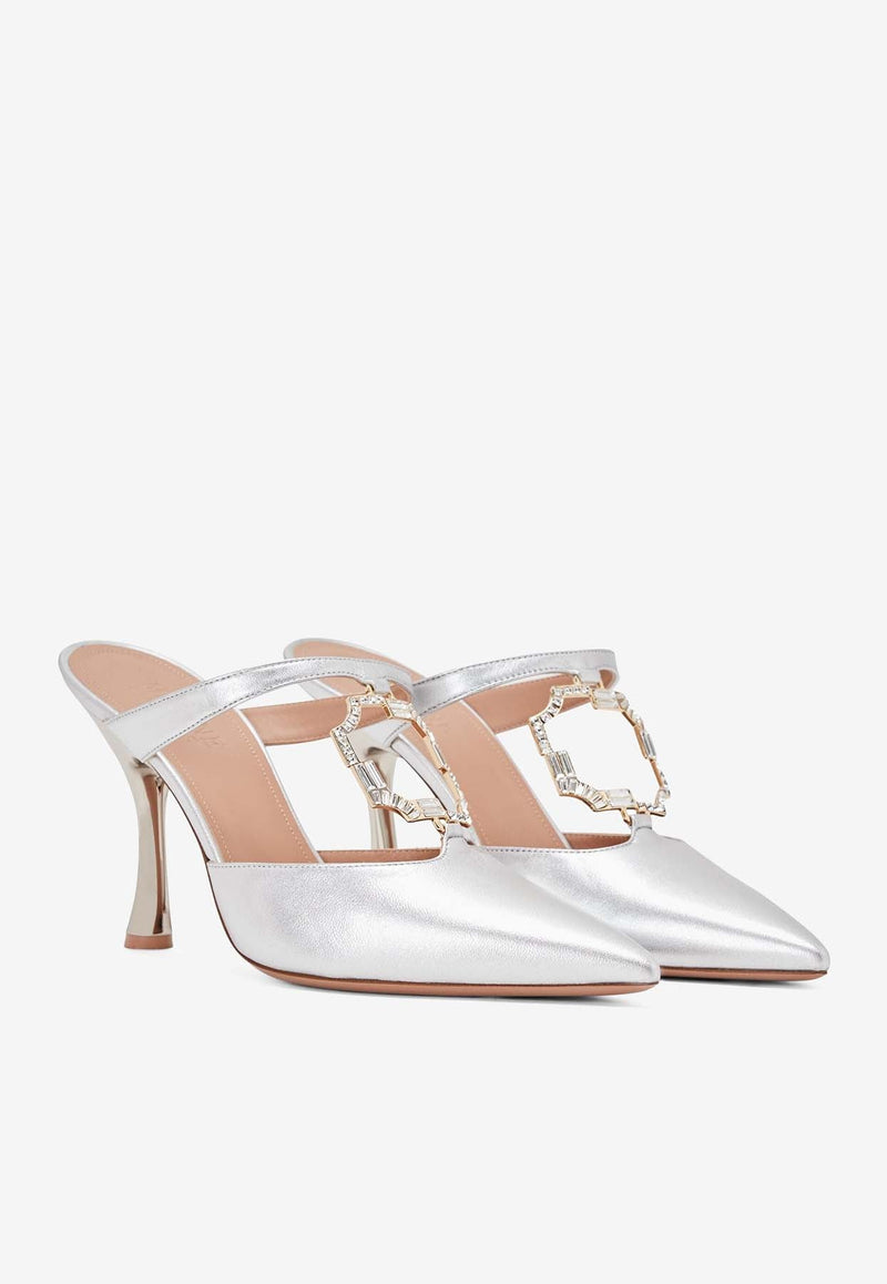 Elsa 90 Crystal-Embellished Mules in Leather