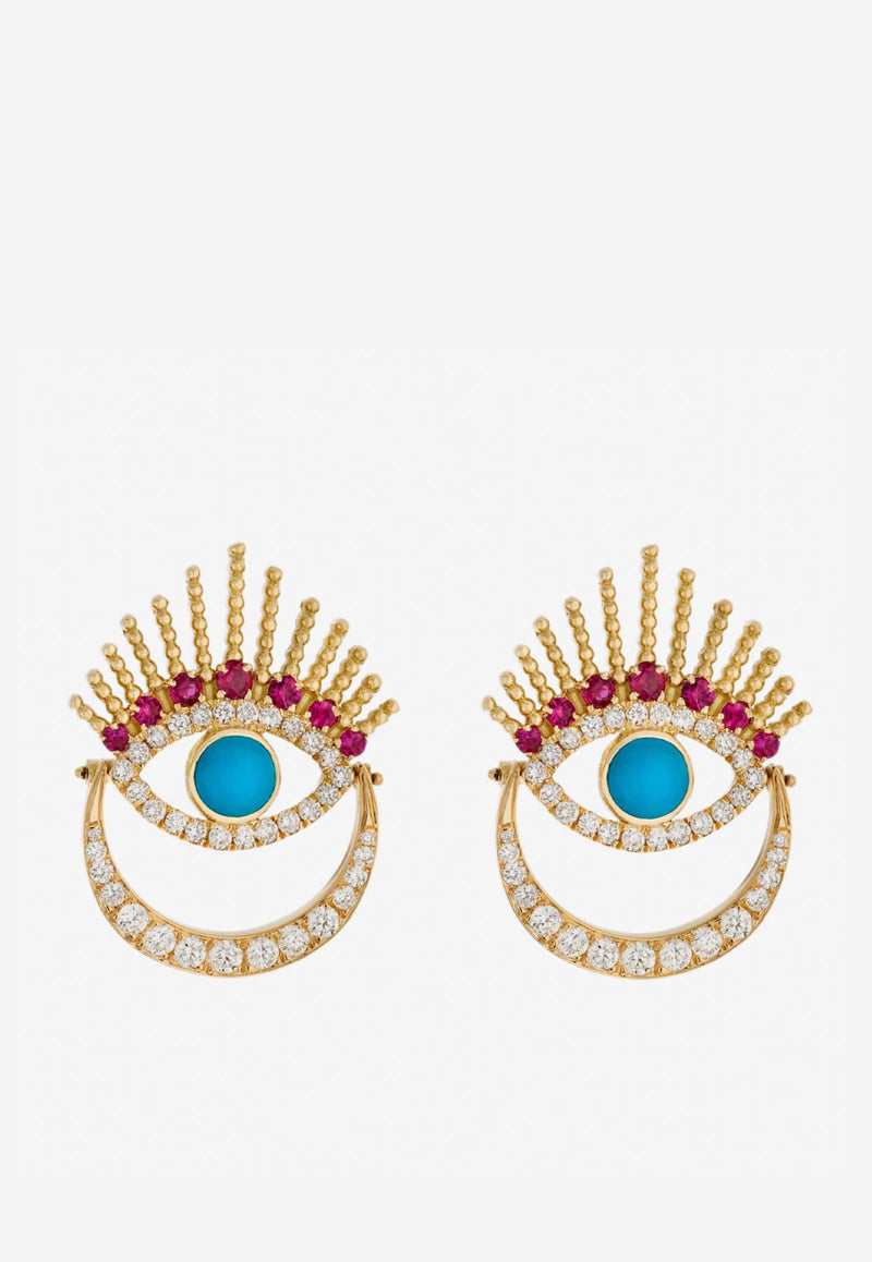 Written In The Stars Collection Evil Eye Diamond Ruby Earrings in 18-karat Yellow Gold