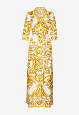 Majolica Print Maxi Shirt Dress in Silk