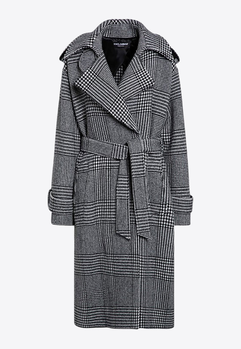 Houndstooth Wool Trench Coat