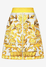 Majolica Print Brocade A-line Mini Skirt