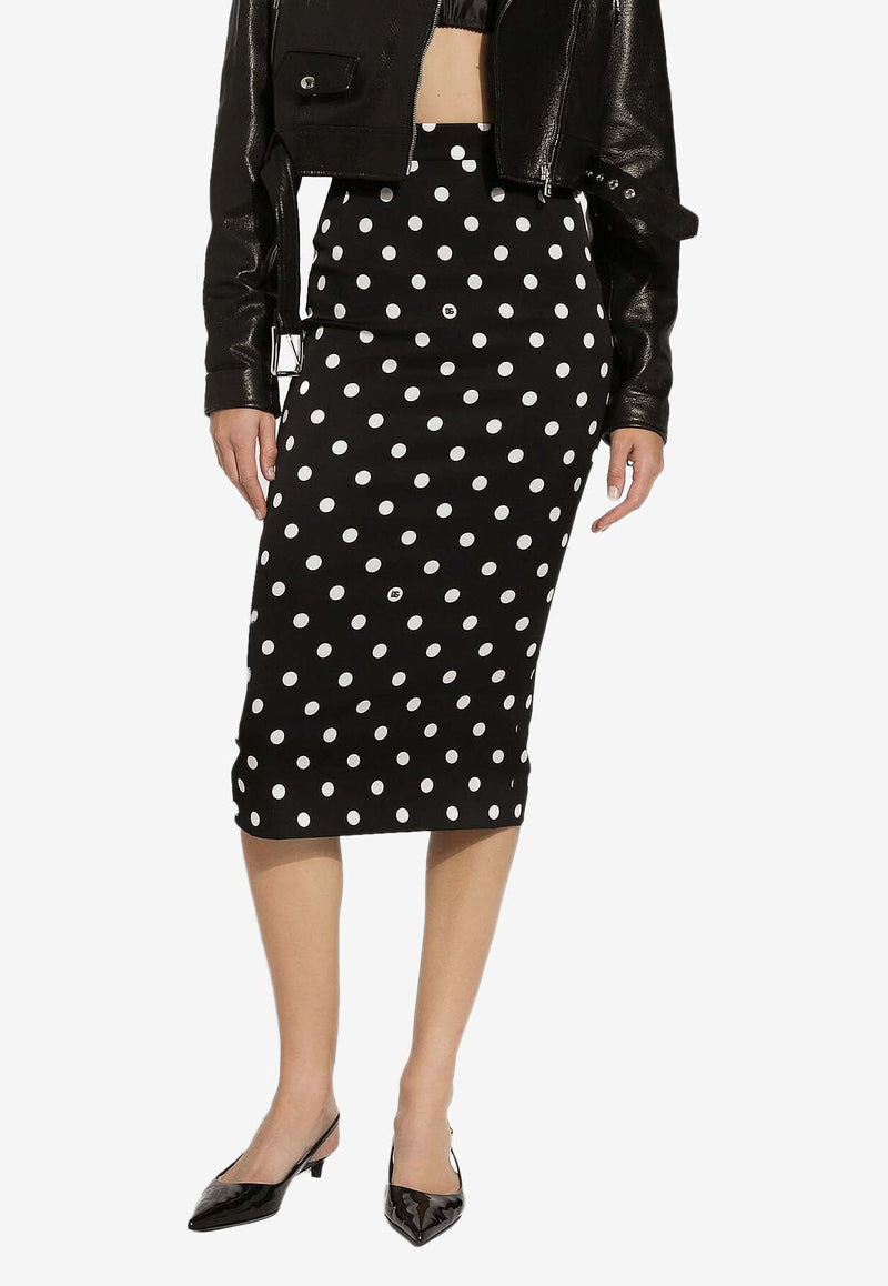 Polka Dot Print Midi Pencil Skirt