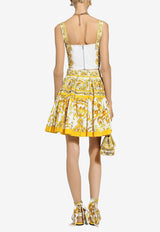 Majolica Print Pleated Mini Skirt